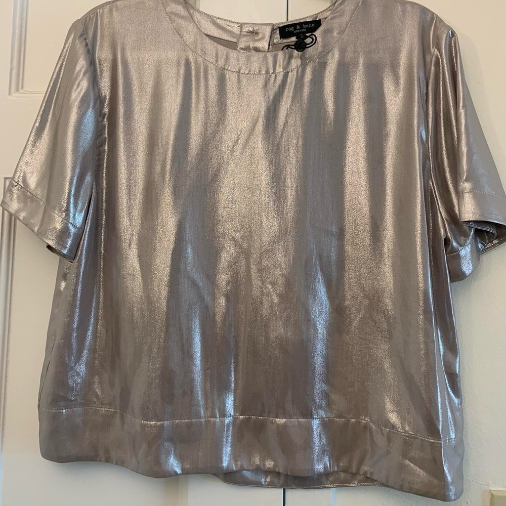 rag & bone Metallic Silver Blouse